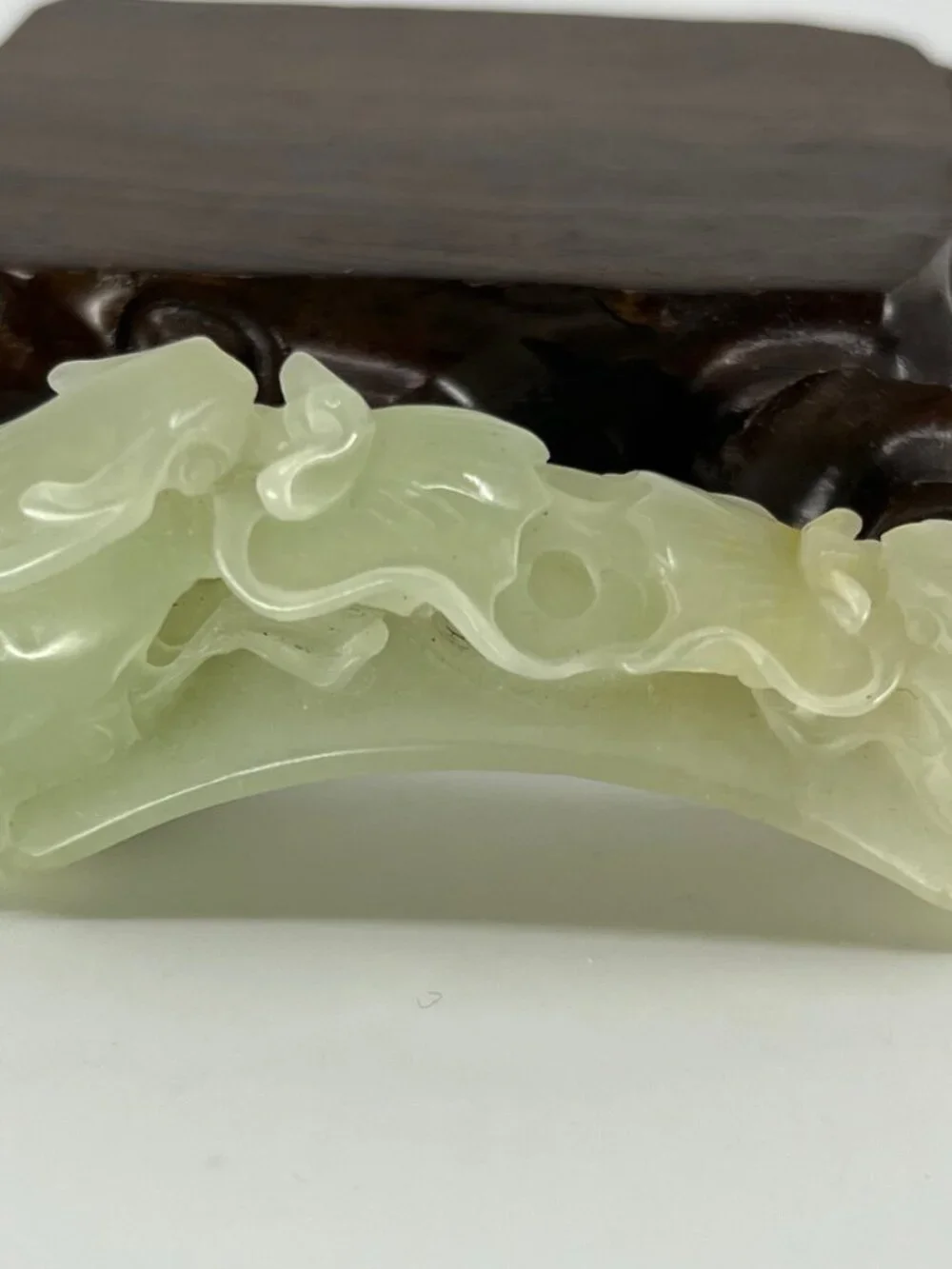 Chinese Hetian Jade Pendant w Double Dragons & Fire Ball